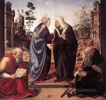 Piero di Cosme Painting - La Visitación con los Santos Nicolás y Antonio 1489 Renacimiento Piero di Cosimo